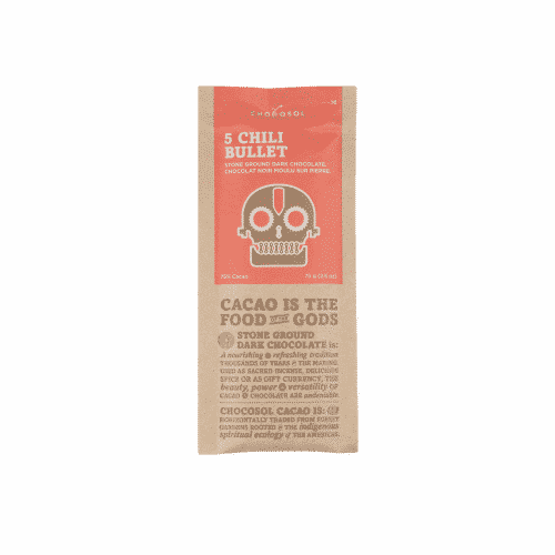 10 bars (previously 9) of 75% dark chocolate with 5 chilies (75g/bar) 5 Chili Bullet - Bar