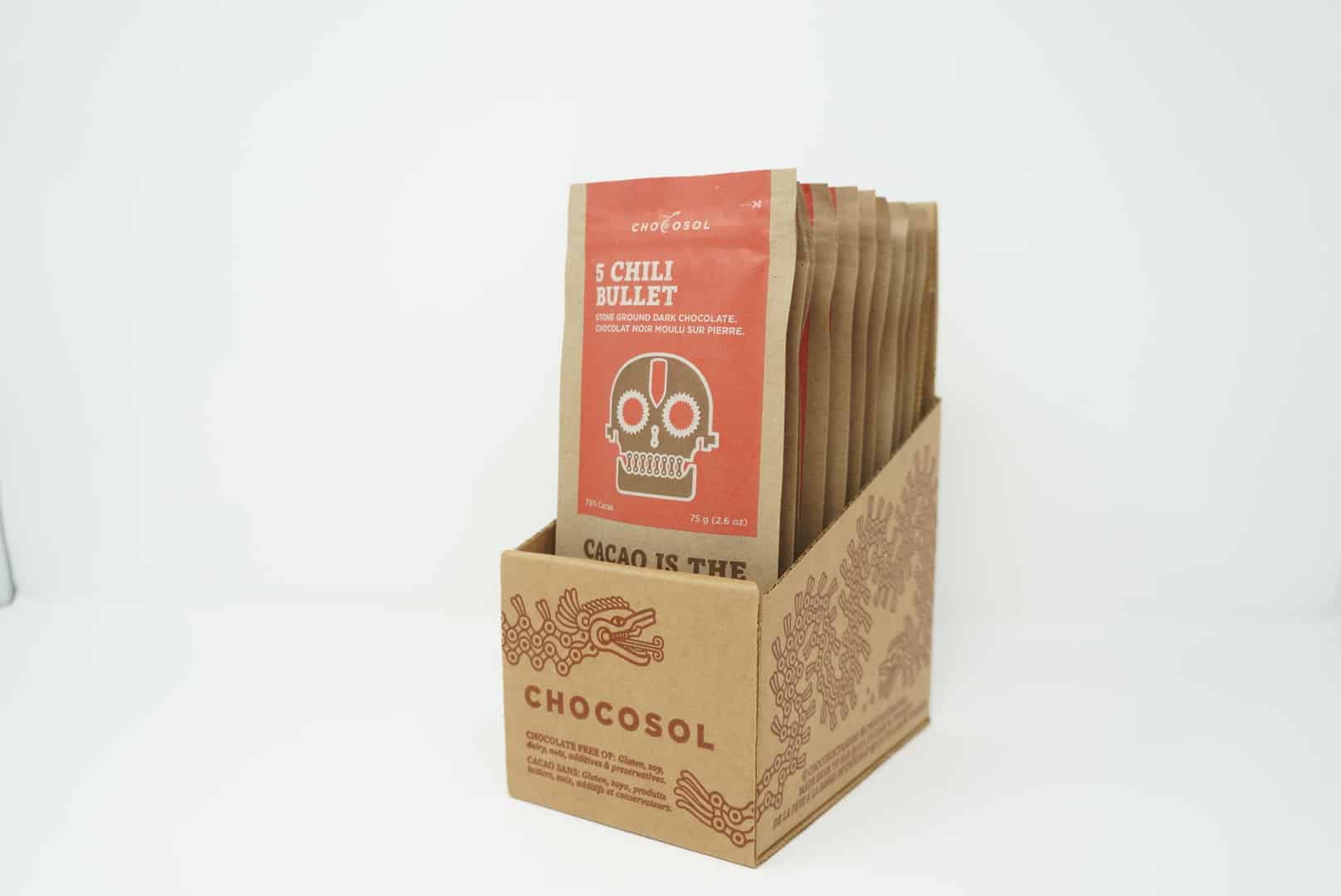 10 bars (previously 9) of 75% dark chocolate with 5 chilies (75g/bar) 5 Chili Bullet - Case