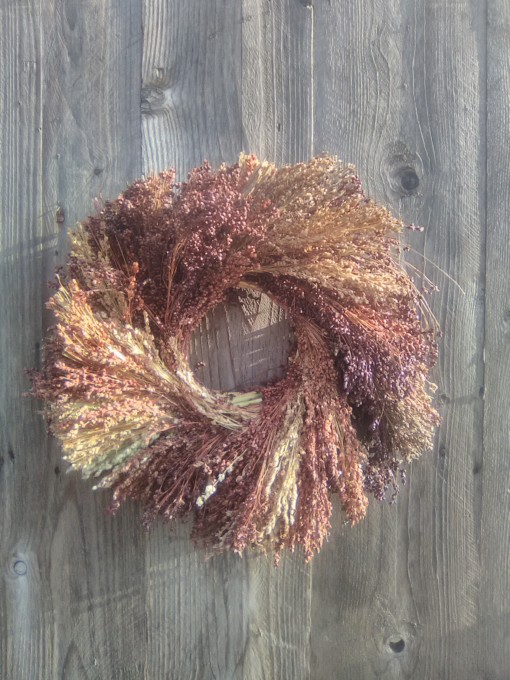 Img 20211121 103848 scaled welcome friends to your door with a glorious rustic wreath! Seed colours include burgundy, reddish brown, light tan, black and white. At the end of the season you can leave the wreath out for birds to help them through winter.