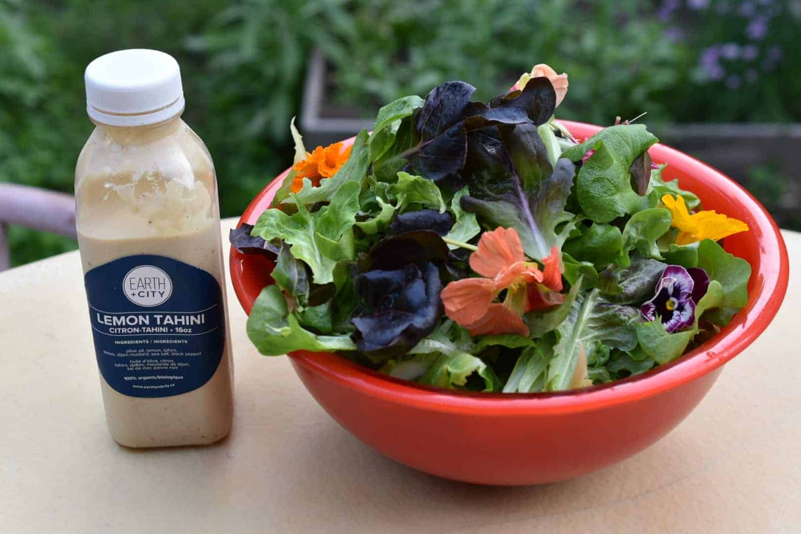 Ingredients: Lemon juice*, Olive oil*, Tahini*, Dates, Dijon mustard, Sea salt*, Garlic*, Black pepper* (*organic) Package Size: 16 oz (recyclable bottle) Lemon Tahini Salad Dressing