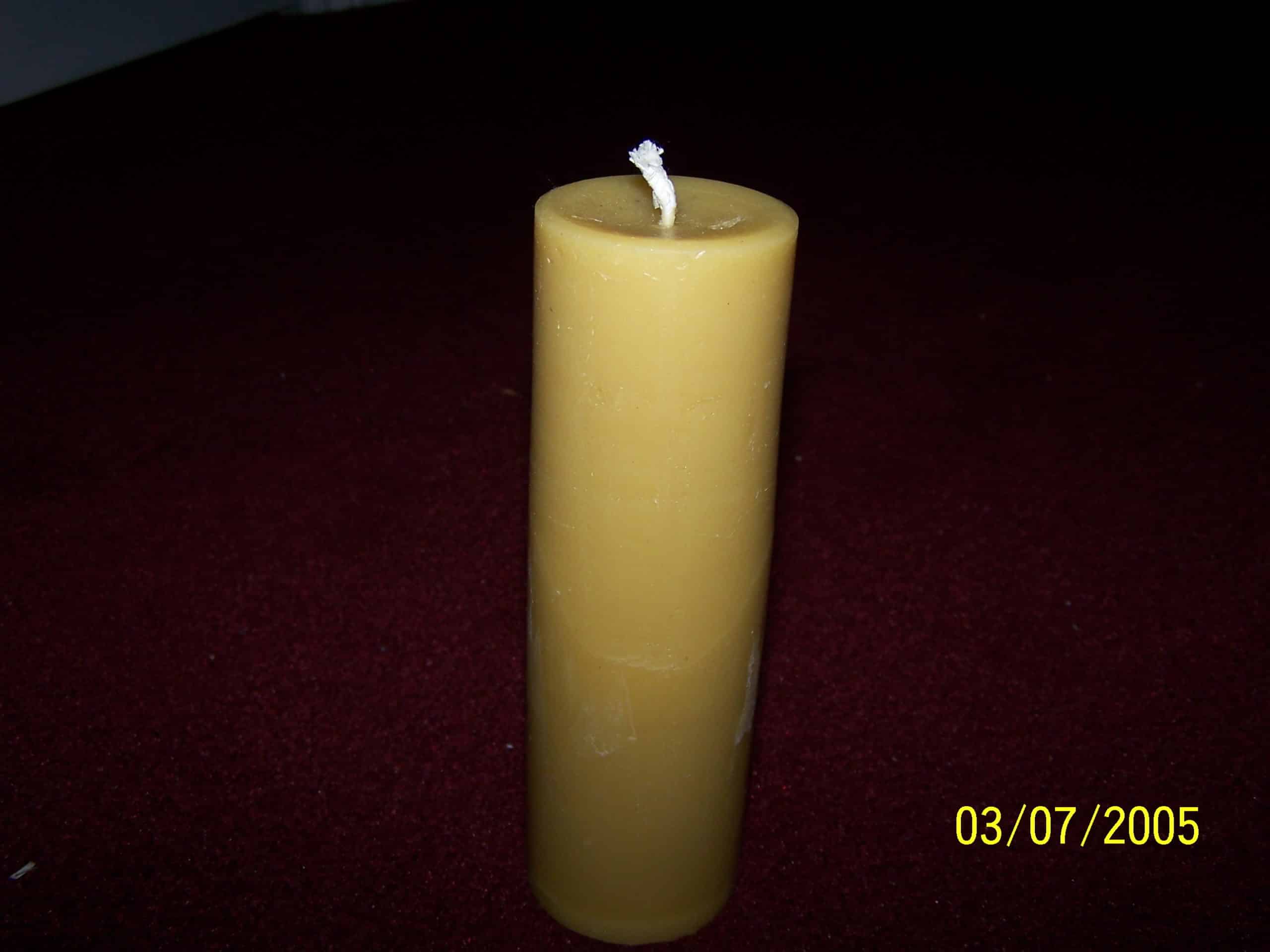 Pure 100% beeswax. Researches show that burning beeswax produces negative ions which neutralize odors and purifies the air. beeswax candles pillar cylinder (narrow tall, 9oz)