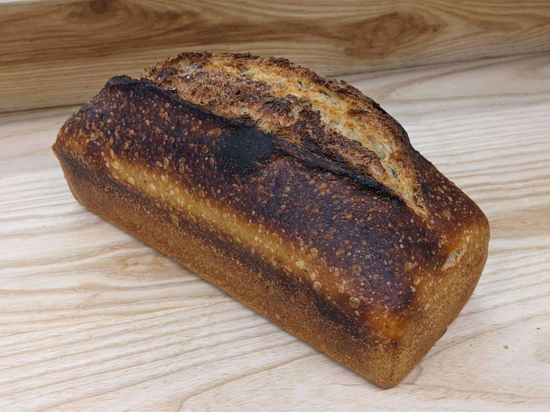 2 country sourdoughs made into one big pan loaf. Great for making sandwiches. Big Sourdough Pan Loaf