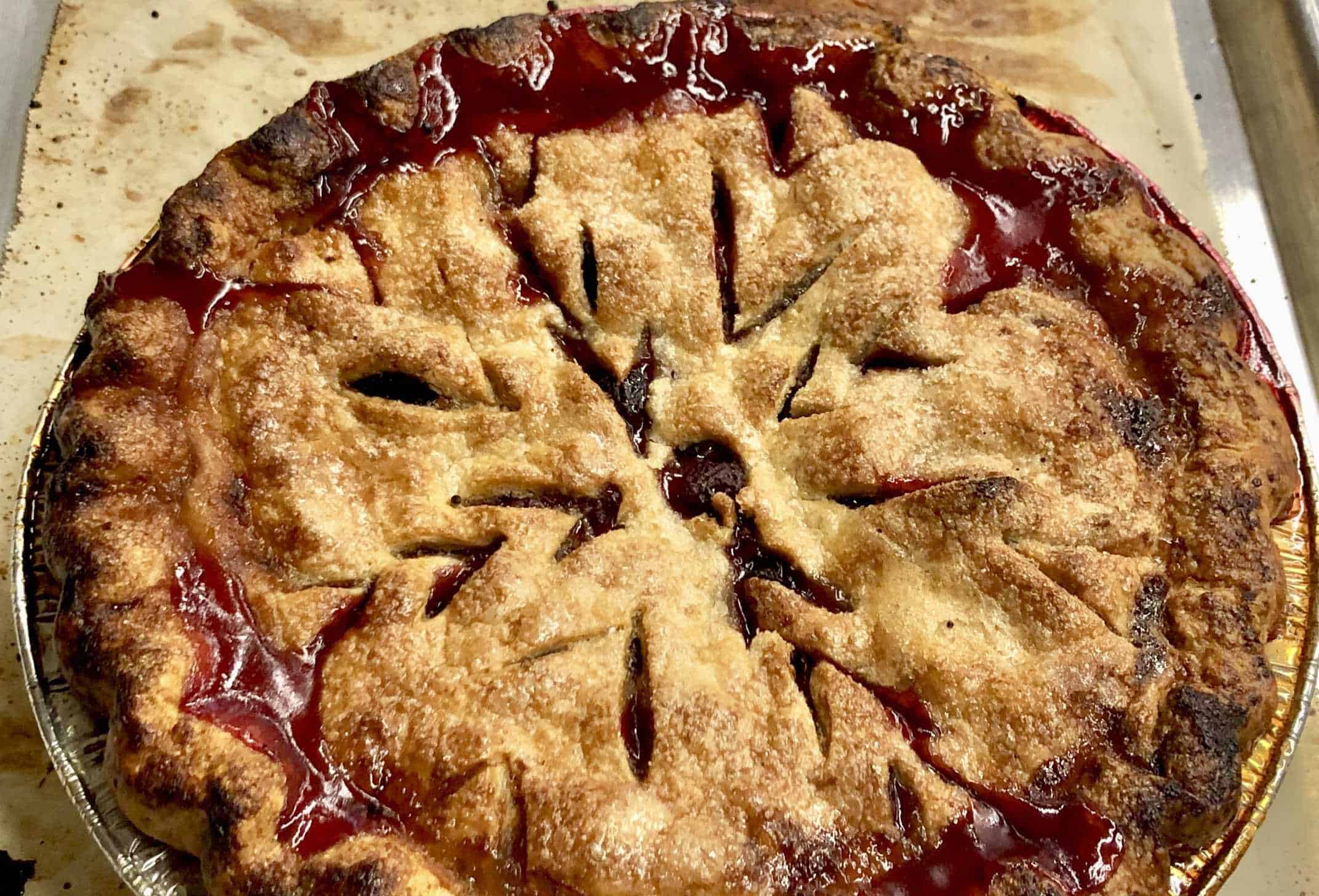 Ontario cherries with a 45% emmer crust Cherry Pie