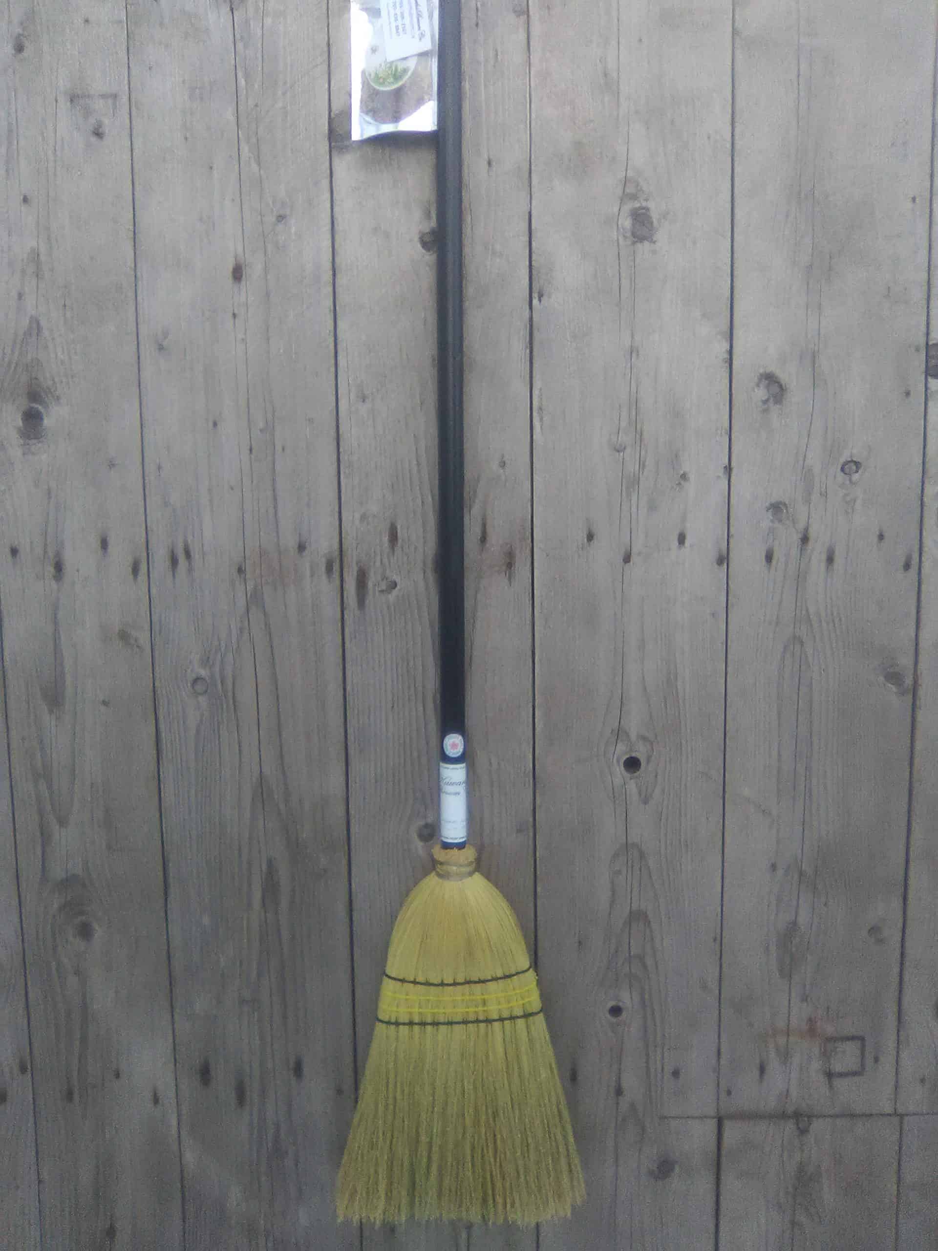 Get ready for spring gardening with our our brand new BEE broom! Buzzing with bee colours our garden broom comes with a pollinator seed package from the "Canadian Organic Seed Company" of Woodville, Ont. To help keep the broom in tip top shape, shake off excess dirt, keep broom dry, hang up in shed or store indoors. Garden broom with black handle