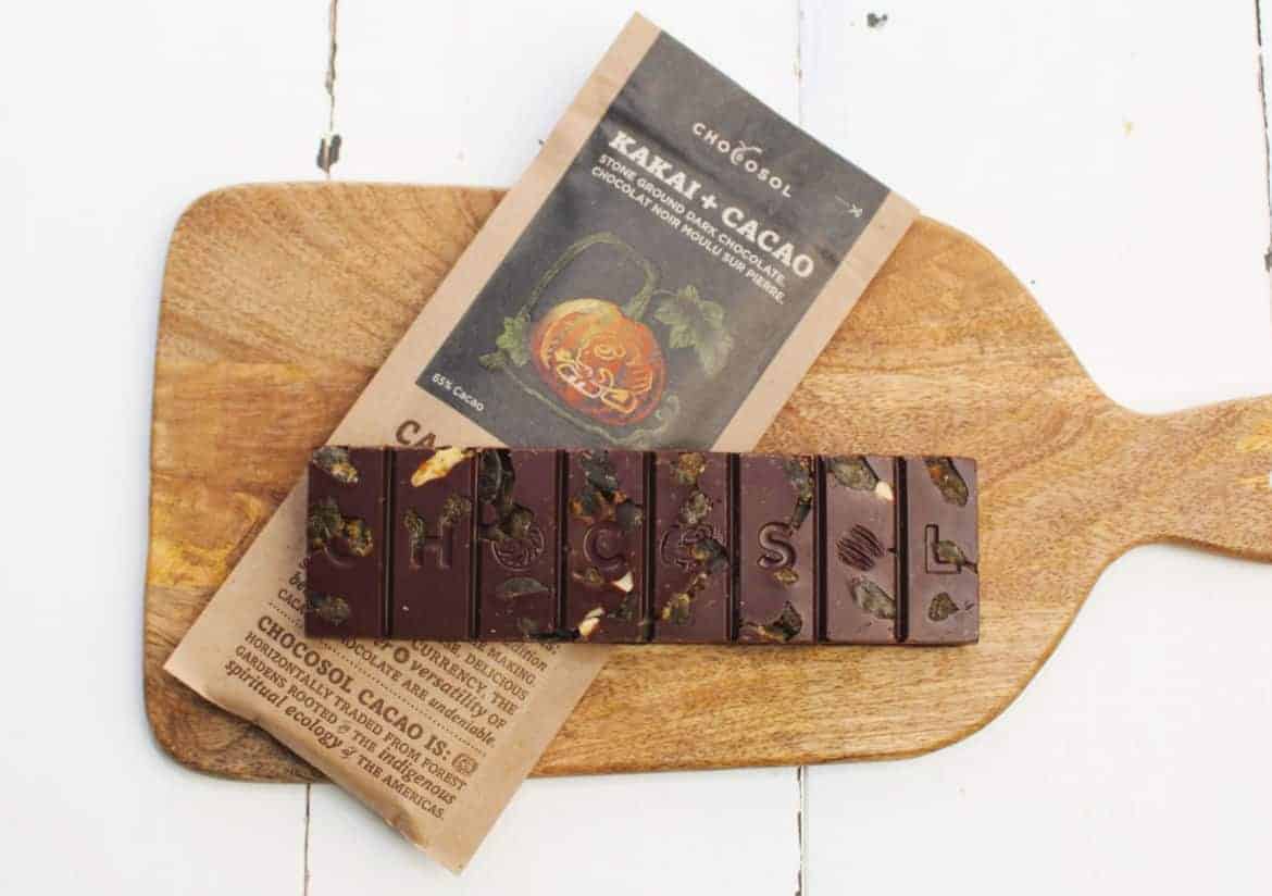 65% dark chocolate with maple-glazed pumpkin seeds (75g bar) Kakai + Cacao - Bar