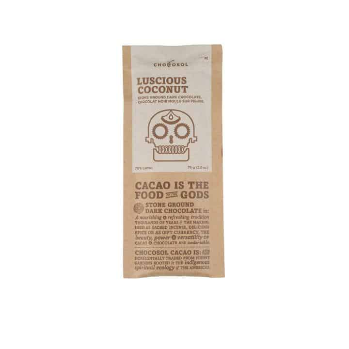 10 bars (previously 9) of 65% dark chocolate (75g/bar) Luscious Coconut - Bar
