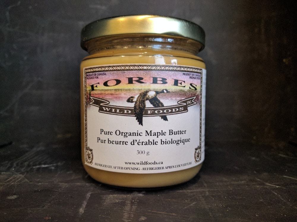 Maple Butter is maple syrup that has been beaten and whipped into a spreadable substance with the most delicious flavor and texture. Used as an icing sugar or to replace honey in a PB&J sandwhich, once you have tried it there is no going back. Maple Butter, Organic 300g
