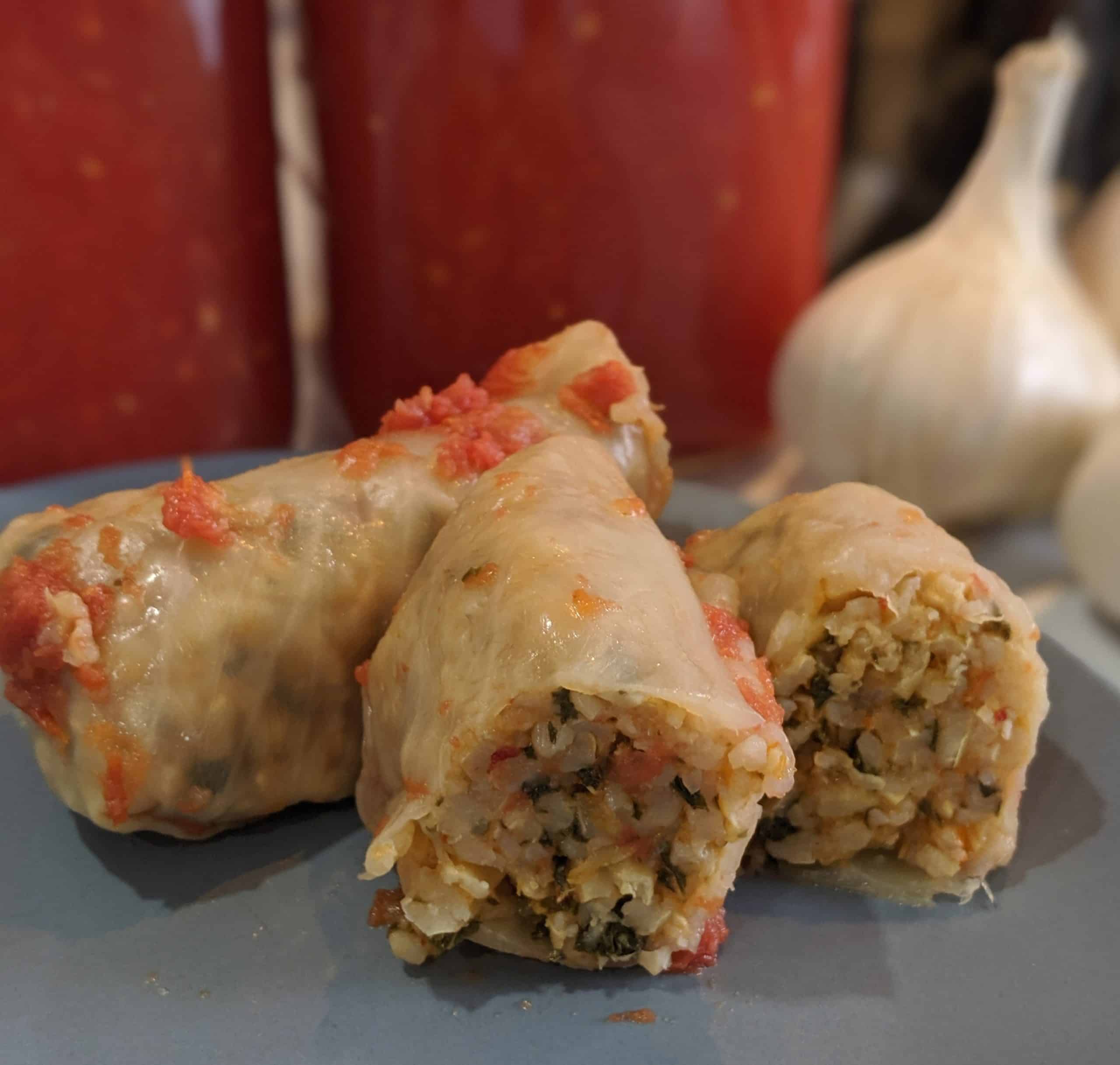Cert. Organic, Vegan! Kale, Onions, Red Pepper, Long Grain Brown Rice, Tomatoes, Garlic, Unrefined Sea Salt! 6 Large. Organic Cabbage Rolls!