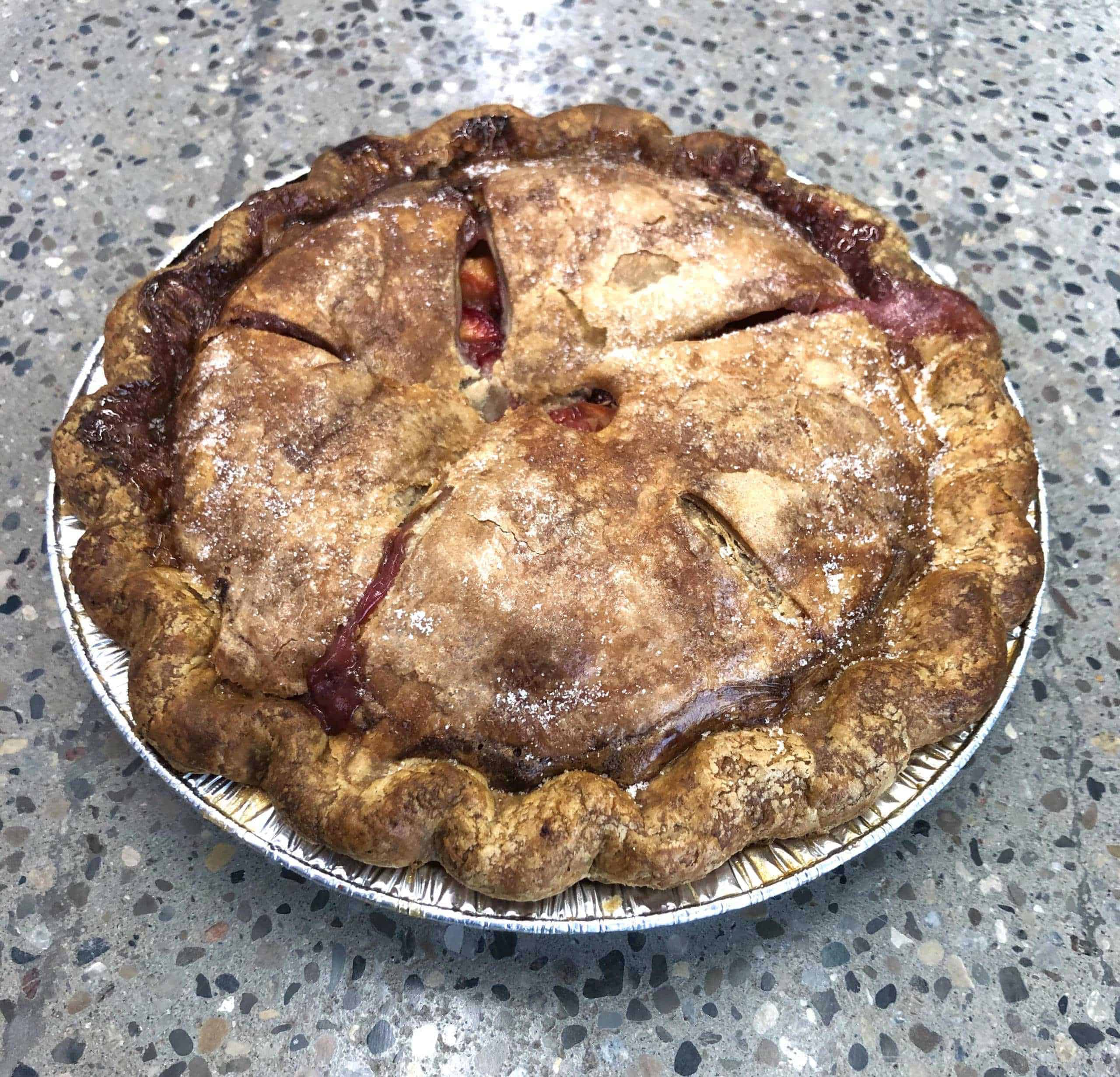 Ontario fruit with a 45% spelt crust Peach Pie