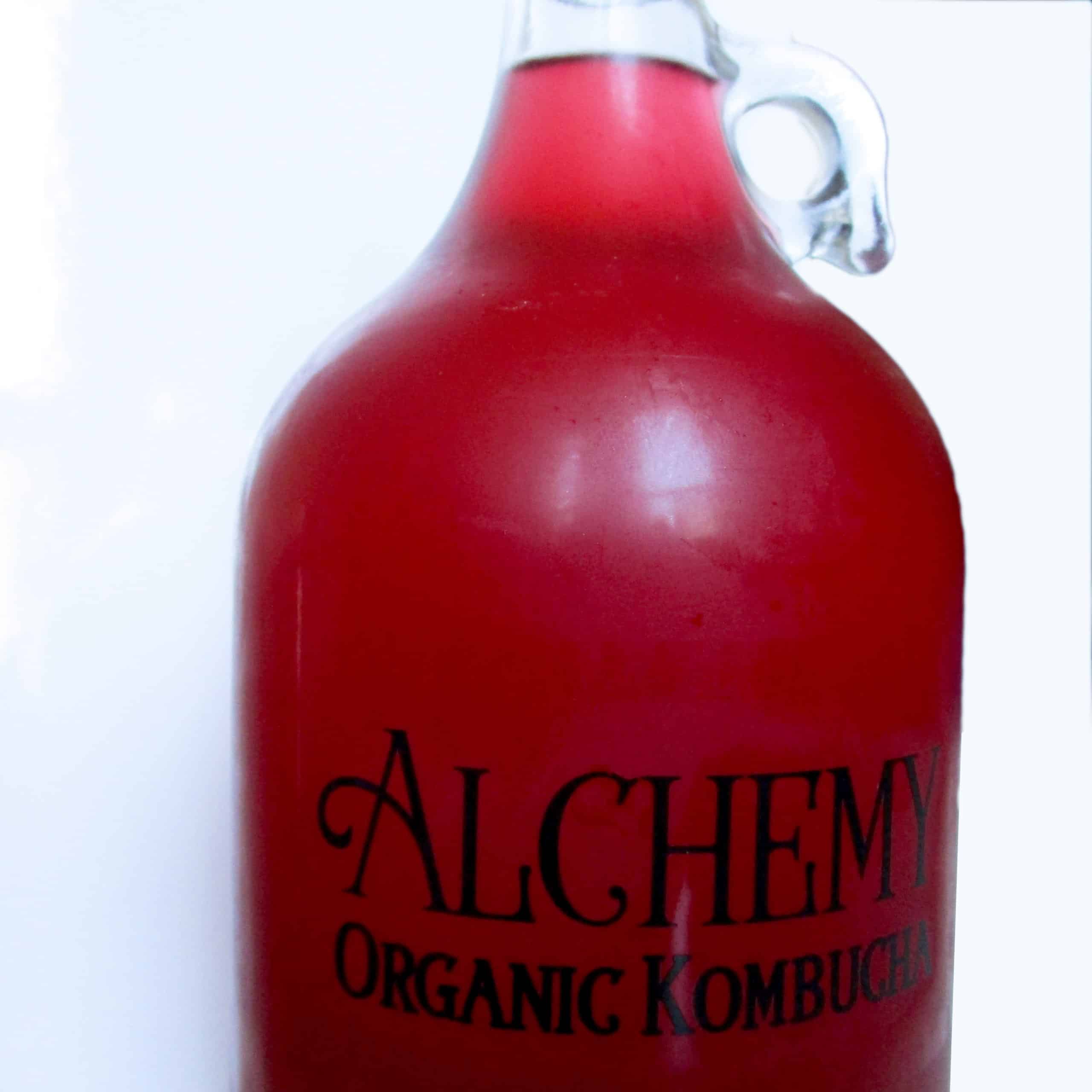 2 litre growler, price includes $4 deposit. Jasmine scented organic green tea is the base of this year-round best seller brightened with sour cherry juice. **Please return your empty growler to the market to receive your deposit back. Rhubarb Nettle Chamomile Kombucha - 2L