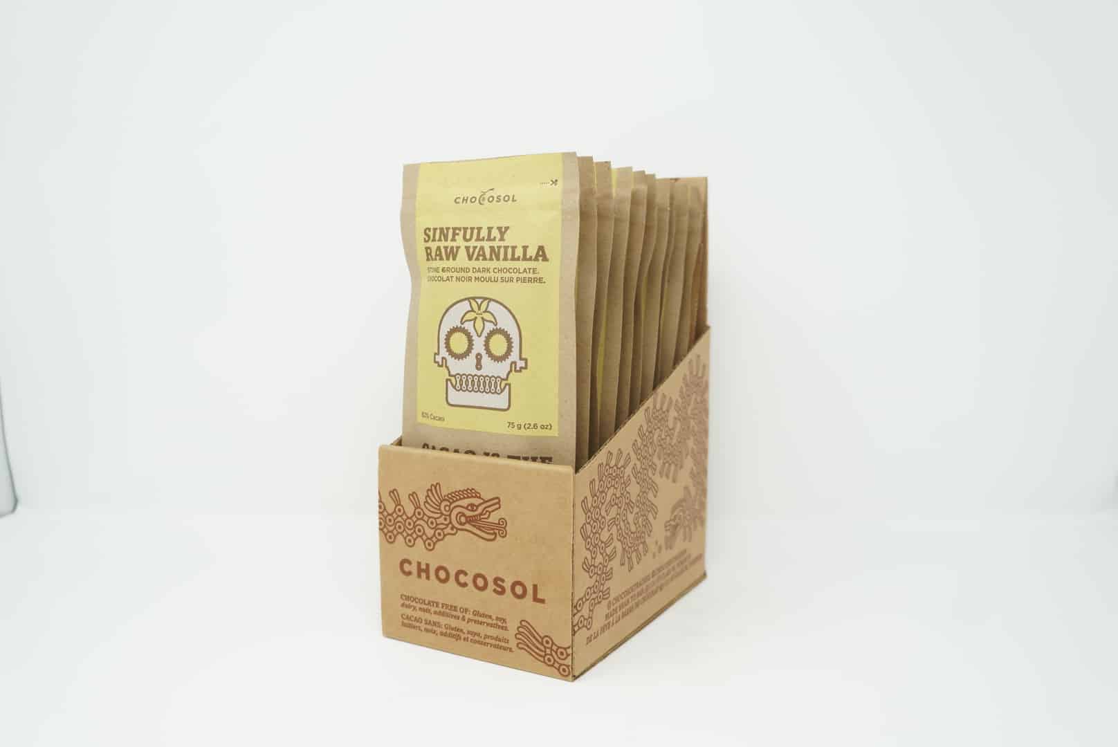 10 bars (previously 9) of 82% dark chocolate (75g/bar) Sinfully Raw Vanilla - Case