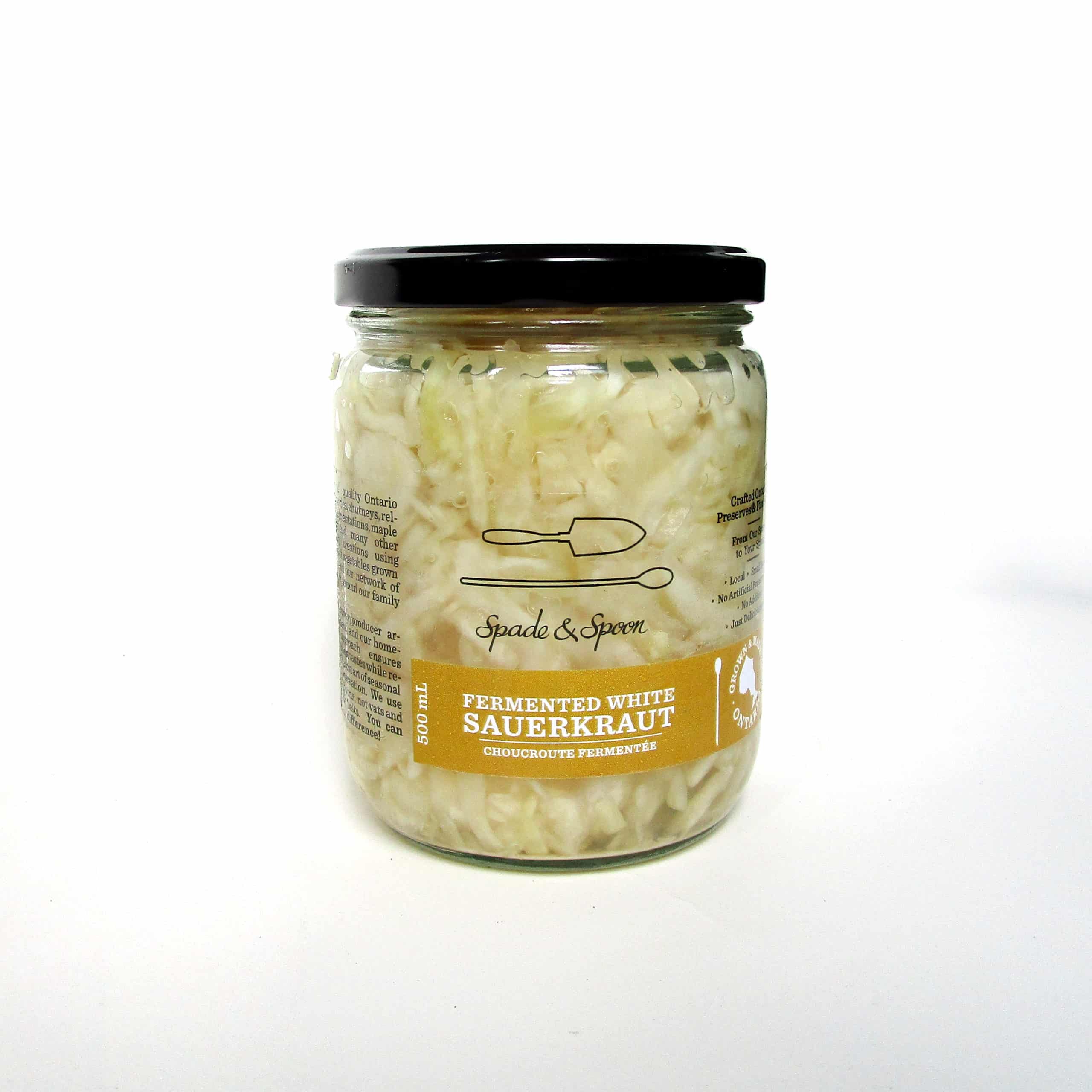 Probiotics-Healthy and tasty too! We make it the traditional way. A long fermentation and with no additives. Great on salads, sandwiches and hamburger Wild Fermented White Sauerkraut