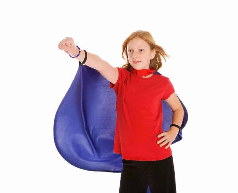 This one is for the big kids! Size 7-12 fits from a tall six year old up to a small adult! Classic Supercapes are made from light, breathable polyester, such as is used in sports jerseys. Scotchguarded for easy washing and can be dried in the dryer. Superloops at the wrists allow for improved 'flying fun' and breakaway velcro collar for safety. Supercapes come in a reusable zipper pouch with a handle for storing your treasures. Blue Classic Supercape Size 7-12