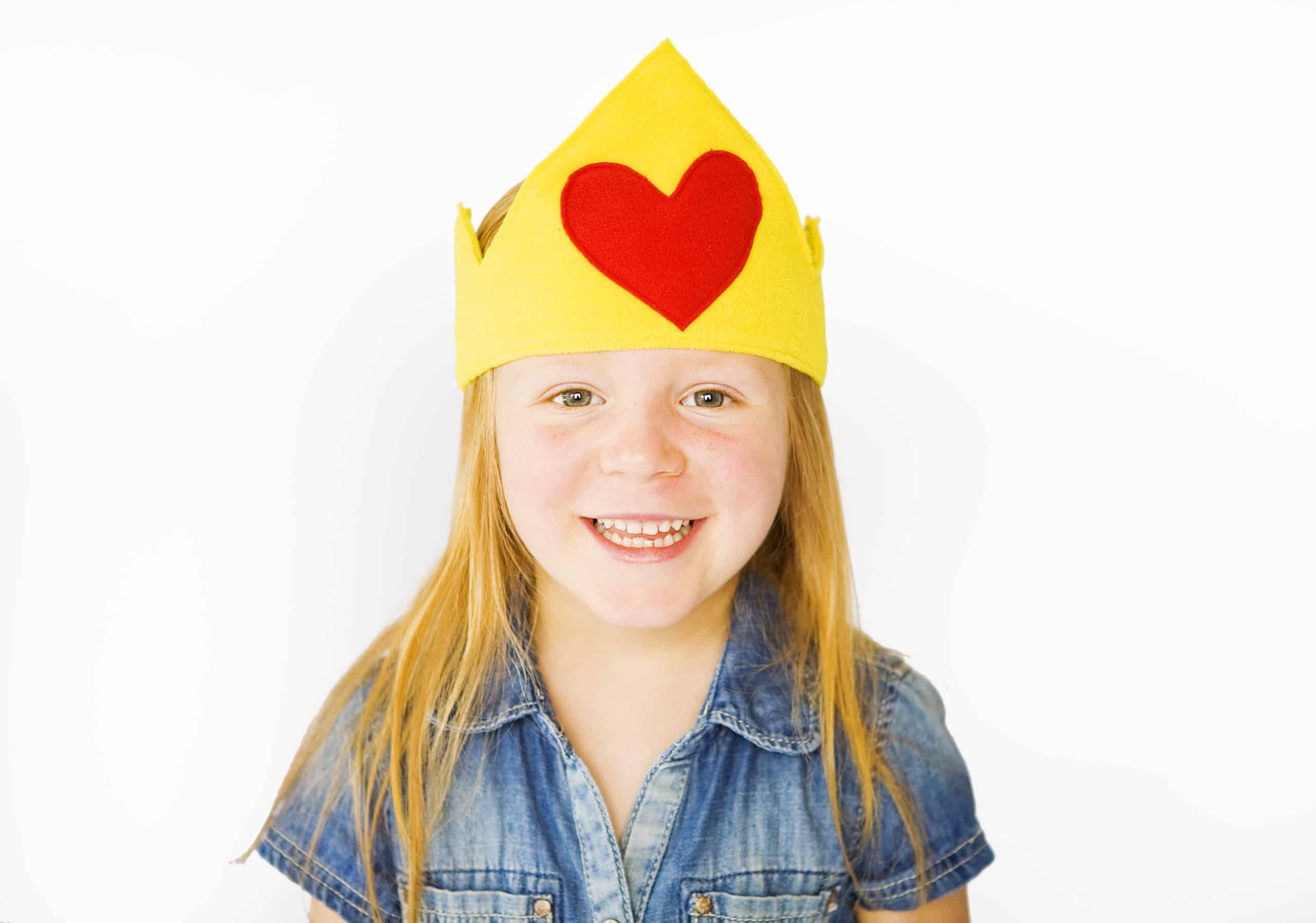Gold with red heart adjustable fleece crown