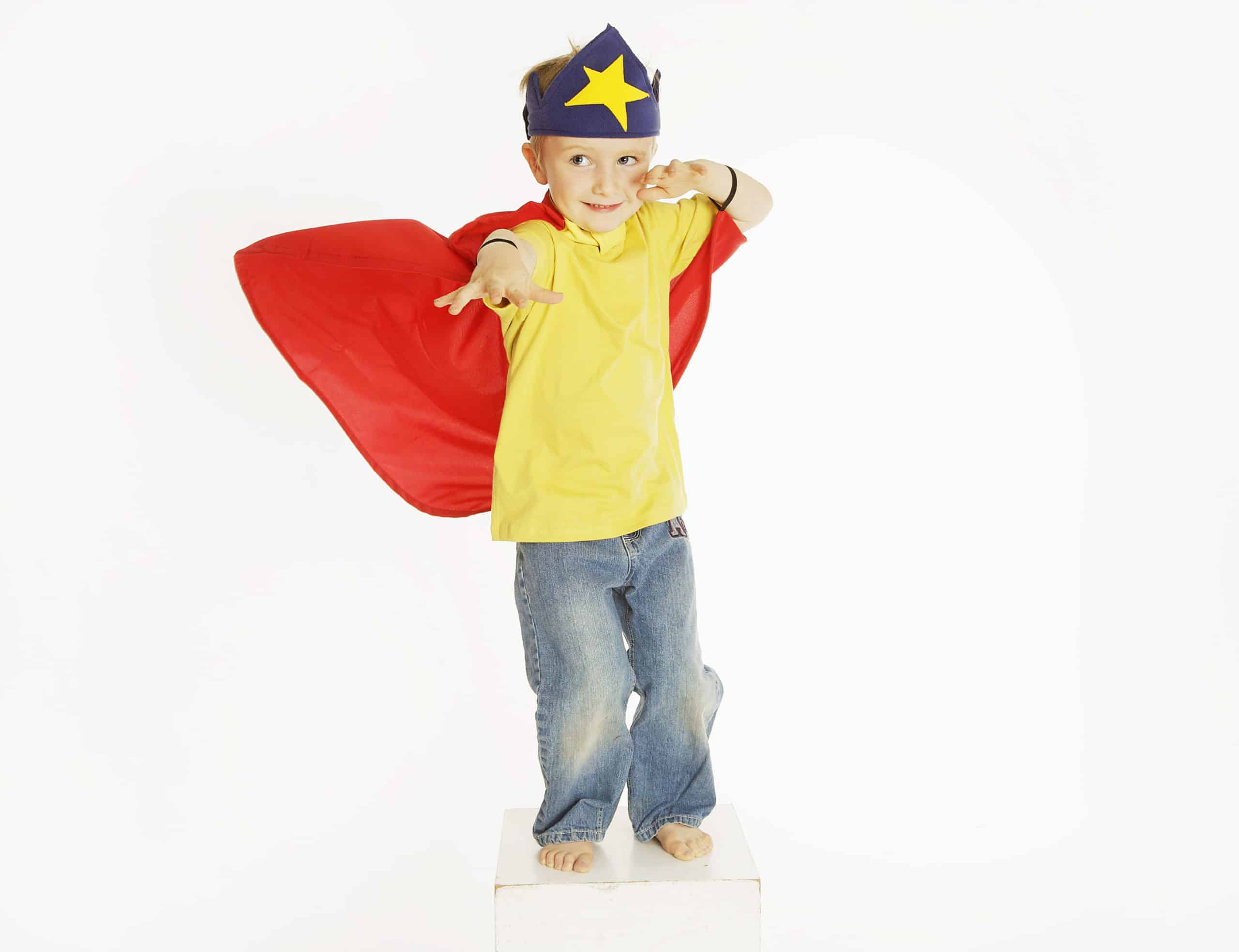 Classic Supercapes are made from light, breathable polyester, such as is used in sports jerseys. Scotchguarded for easy washing and can be dried in the dryer. Superloops at the wrists allow for improved 'flying fun' and breakaway velcro collar for safety. and breakaway velcro collar for safety.Size 4-6 fits a tall 3 year old up to about 6 years of age...though you never really outgrow a supercape - it just gets shorter as you get longer! Supercapes come in a reusable zipper pouch with a handle for storing your treasures. Red Classic Supercape Size 4-6