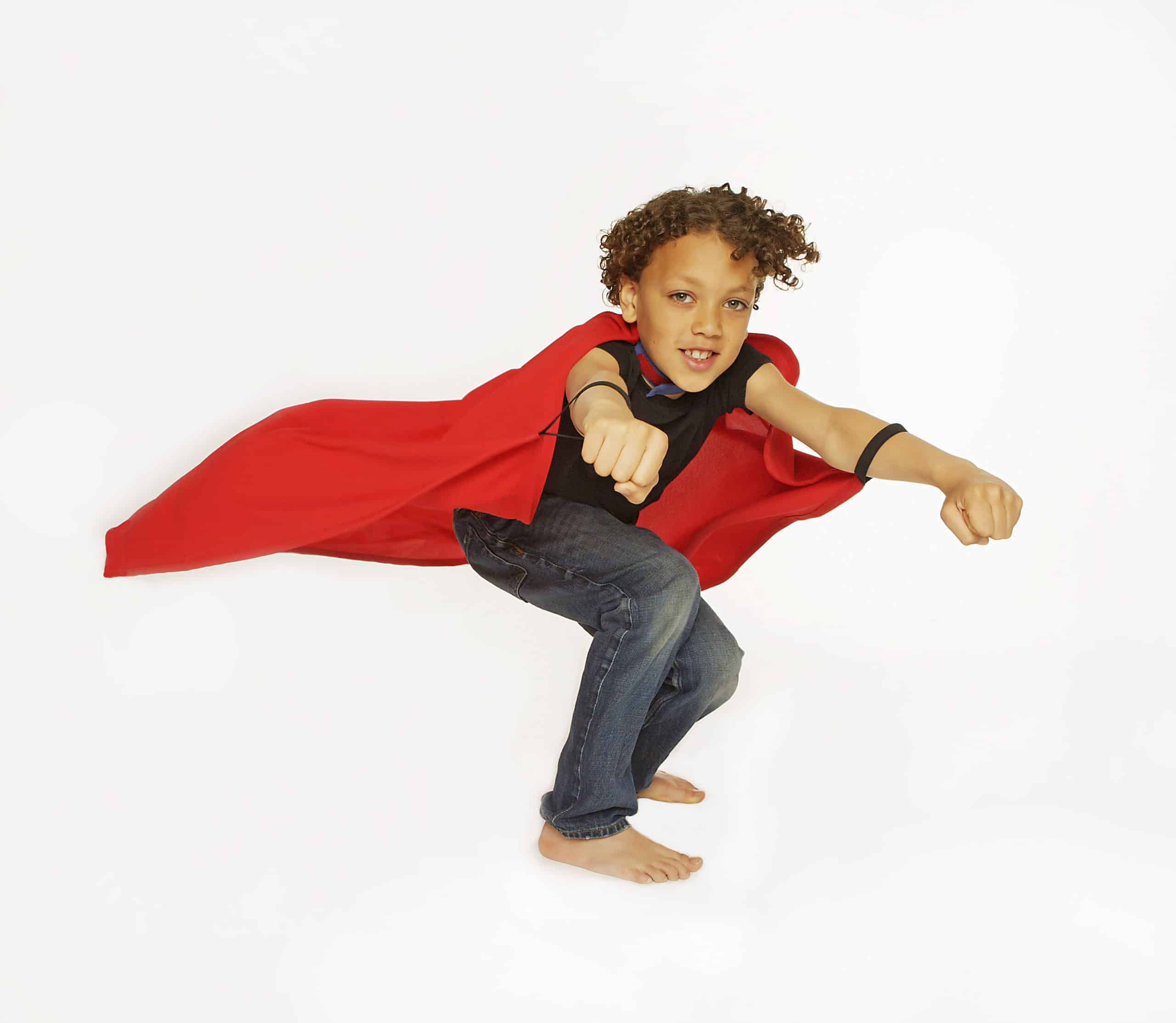 This one is for the big kids! Size 7-12 fits from a tall six year old up to a small adult! Classic Supercapes are made from light, breathable polyester, such as is used in sports jerseys. Scotchguarded for easy washing and can be dried in the dryer. Superloops at the wrists allow for improved 'flying fun' and breakaway velcro collar for safety. Supercapes come in a reusable zipper pouch with a handle for storing your treasures. Red Classic Supercape Size 7-12