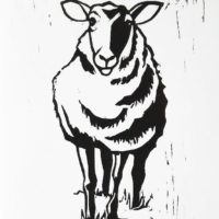 Hand printed card - sheep on white: mouse