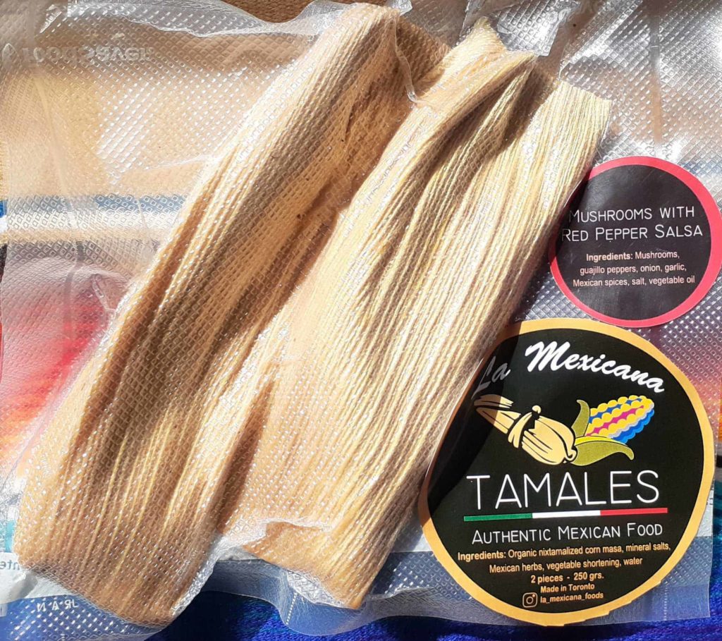 Tamales - mushrooms in a guajillo pepper sauce