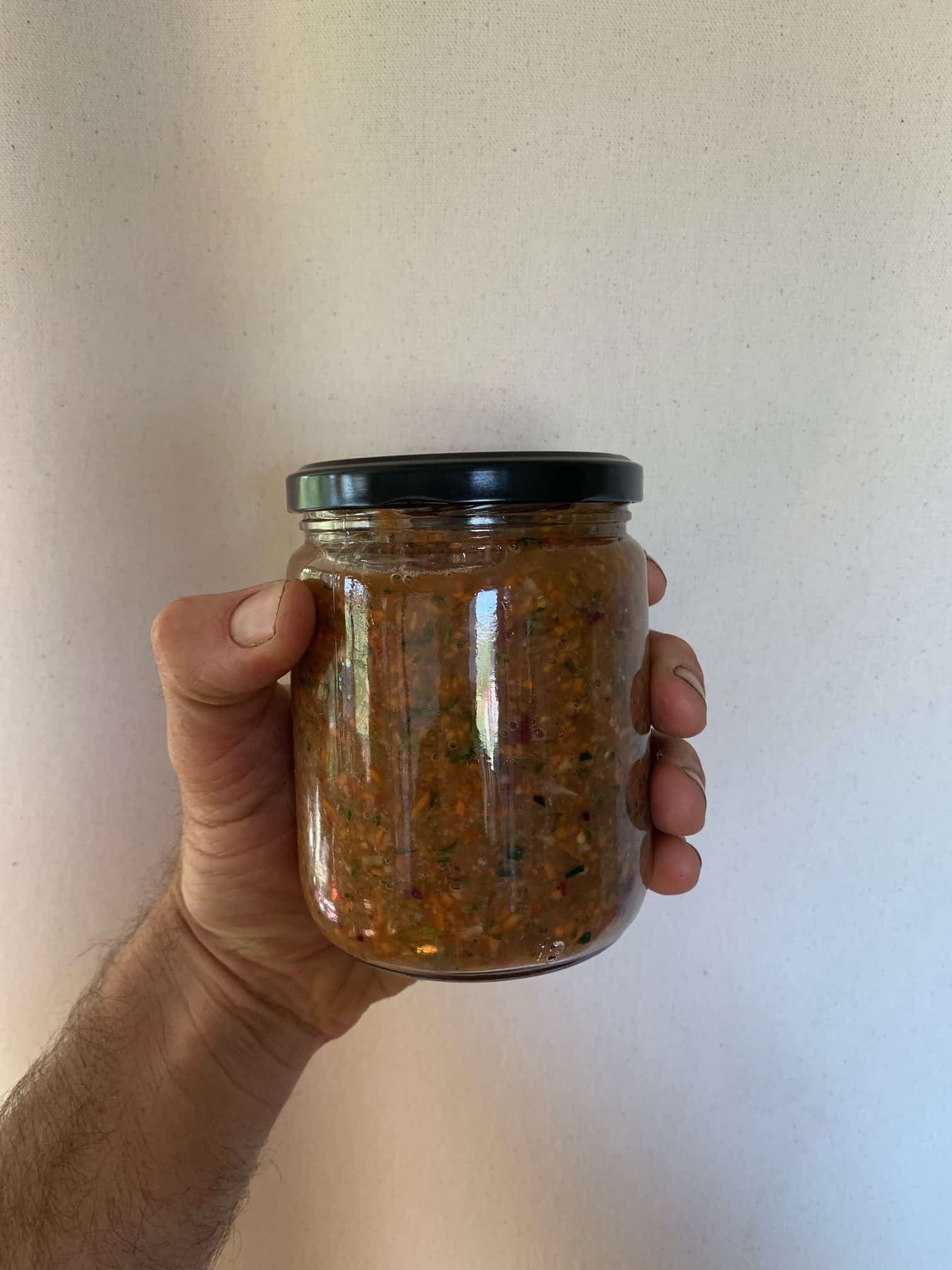 Raw Vegetable soup base. Add 1-2 tsp per cup of water or to taste. Think boullion cubes but a wet paste easily incorporated into things. Stable salt preserve (15%). Ingredients: heirloom tomatoes, carrots, onions, celery, garlic, sea salt, parsley, thyme. All grown by us. 500g Veg Salt 500g