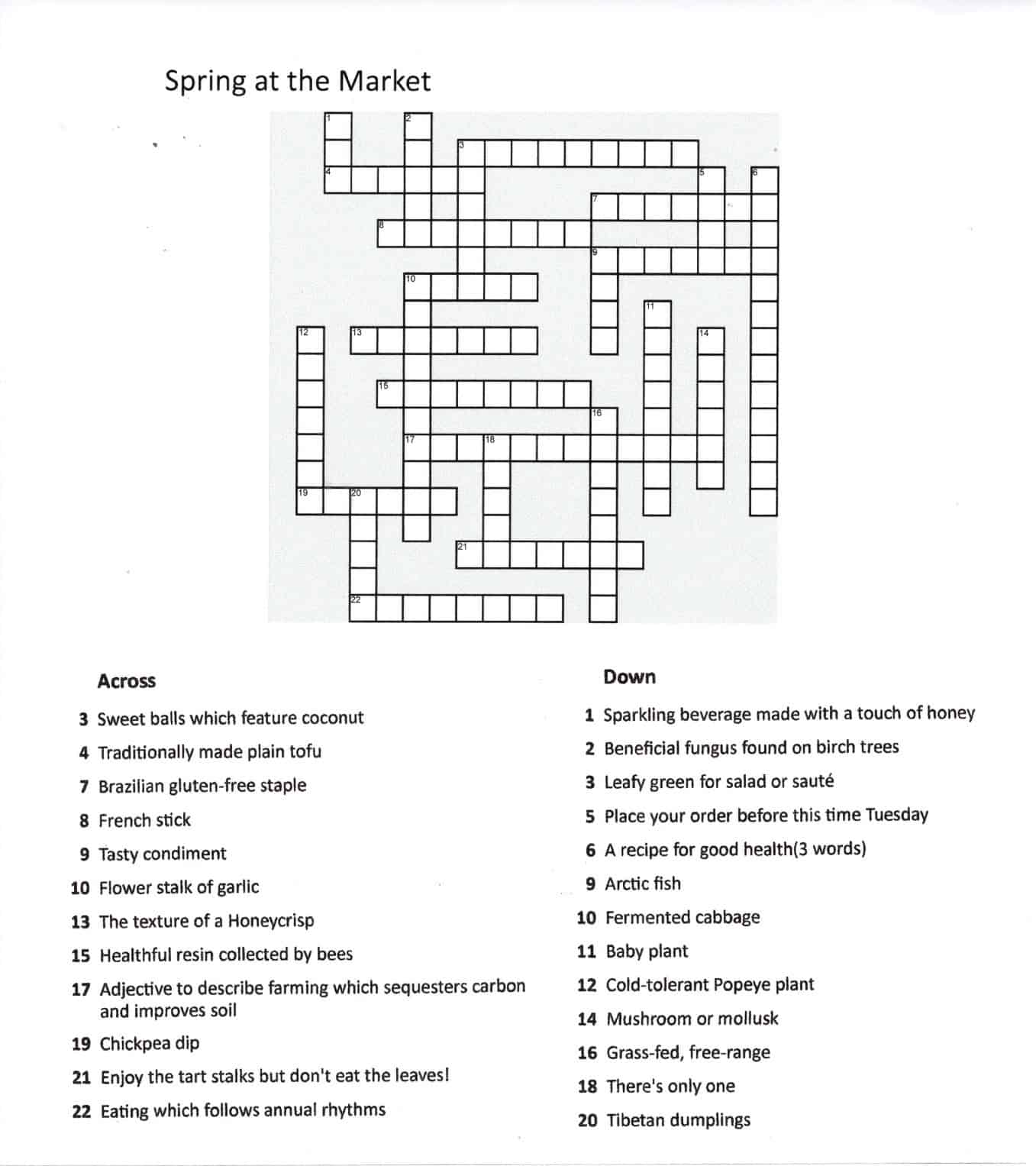 Crossword puzzle. Please let us know if you would like this in a better format by emailing info@dufferingrovemarket. Ca