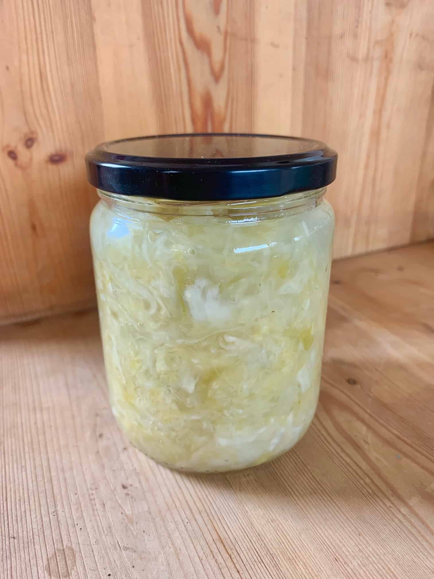 Fermented Sauerkraut made from our caraflex cabbage and a pinch of juniper berries. Sauerkraut 500ml
