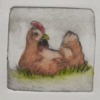 Hand pulled intaglio print - sitting chicken
