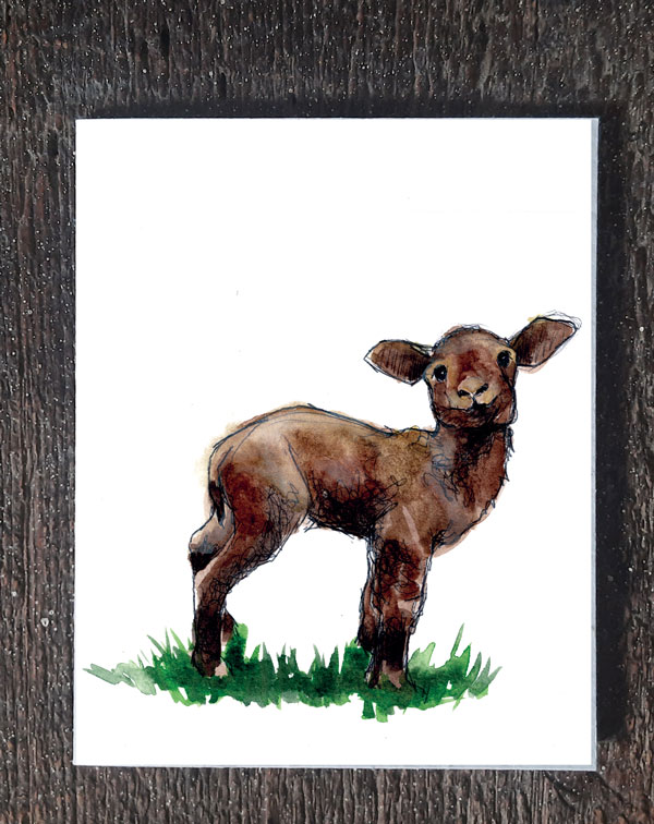 Unique greeting card of Jennifer's farm inspired artwork on plantable wildflower seed paper. An ideal way to send your feeling and give the gift of plants as well.Each card is 4"x5" and comes with it's own recycled, unbleached kraft paper envelope. Plantable paper is a biodegradable eco-paper made with post-consumer and post-industrial paper waste that is embedded with seeds. (No trees harmed for this paper!) When the paper is planted in a pot of soil, the seeds grow and the paper composts away. brownlamb Unique greeting card of Jennifer's farm inspired artwork on plantable wildflower seed paper. An ideal way to send your feeling and give the gift of plants as well.Each card is 4"x5" and comes with it's own recycled, unbleached kraft paper envelope. Plantable paper is a biodegradable eco-paper made with post-consumer and post-industrial paper waste that is embedded with seeds. (No trees harmed for this paper!) When the paper is planted in a pot of soil, the seeds grow and the paper composts away.